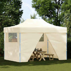 Faltzelt Pop-Up mit 4 Seitenteilen 3 x 4,5 m Cremeweiß