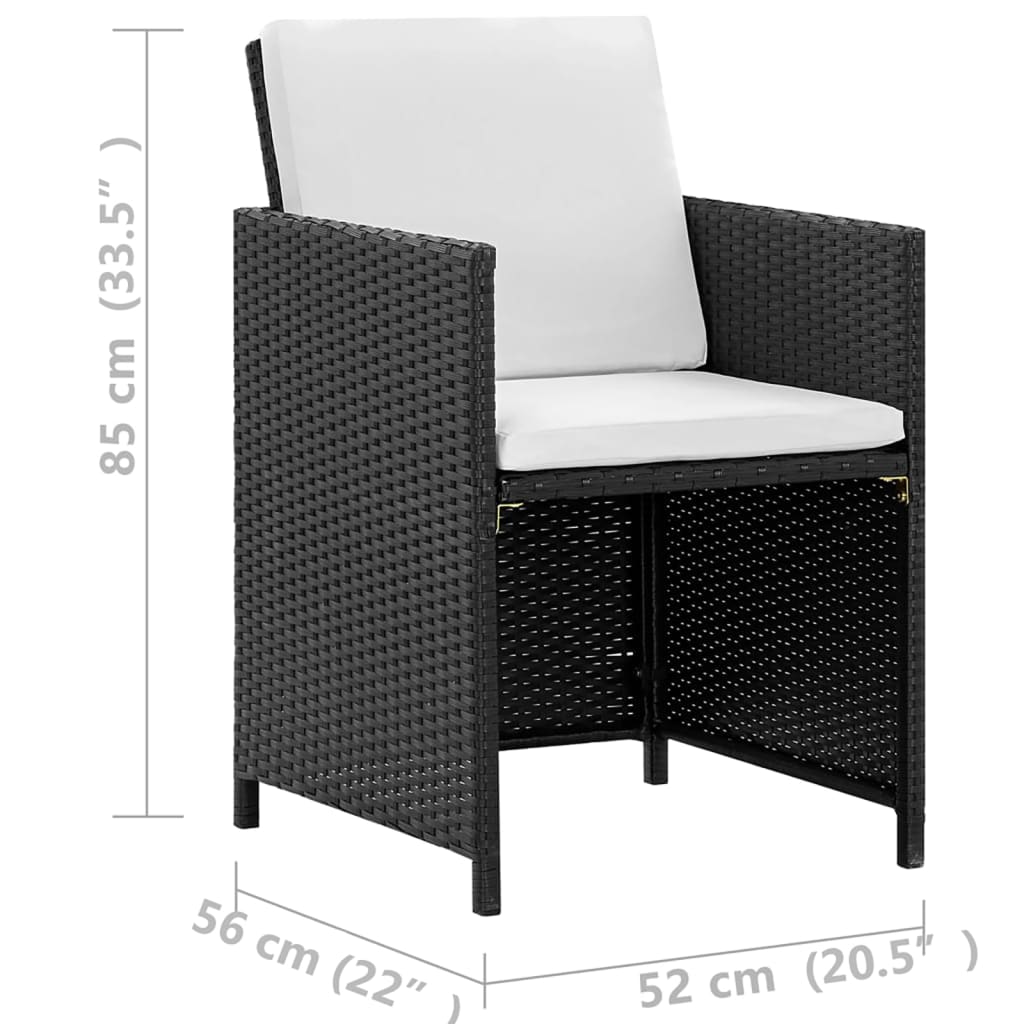 13-tlg. Garten-Essgruppe mit Auflagen Poly Rattan Schwarz