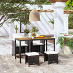 5-tlg. Garten-Essgruppe Poly Rattan Akazienholz Schwarz