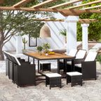 11-tlg. Garten-Essgruppe Poly Rattan Akazienholz Schwarz