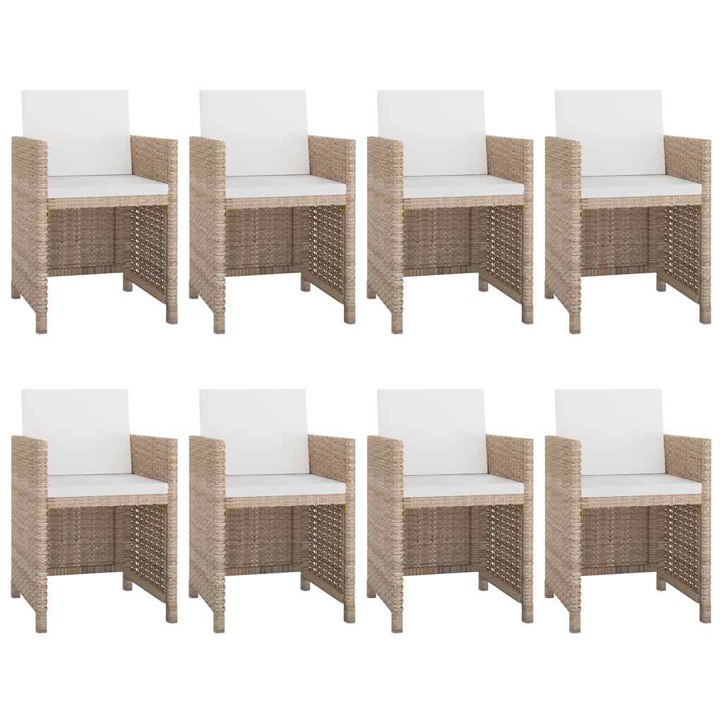 9-tlg. Garten-Essgruppe mit Auflagen Poly Rattan Beige