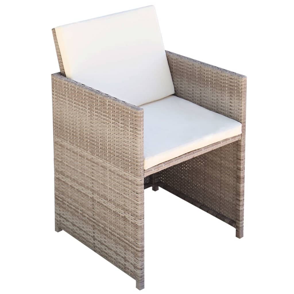 5-tlg. Garten-Essgruppe mit Auflagen Poly Rattan Beige