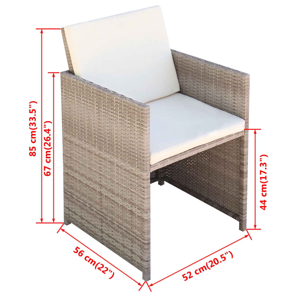 13-tlg. Garten-Essgruppe mit Auflagen Poly Rattan Beige