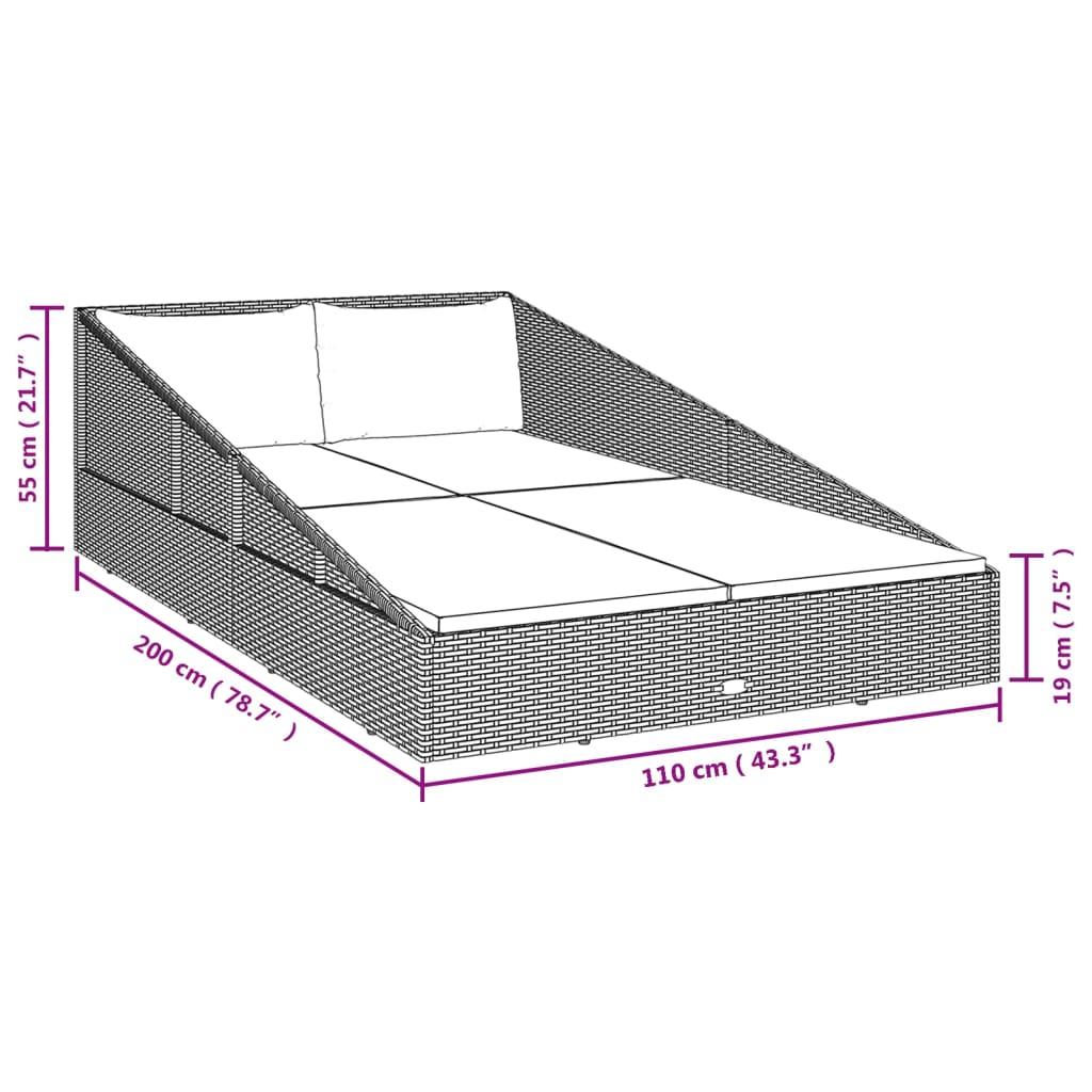 Gartenbett Schwarz 110x200 cm Poly Rattan