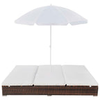 Outdoor-Loungebett mit Sonnenschirm Poly Rattan Braun