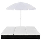 Outdoor-Loungebett mit Sonnenschirm Poly Rattan Schwarz