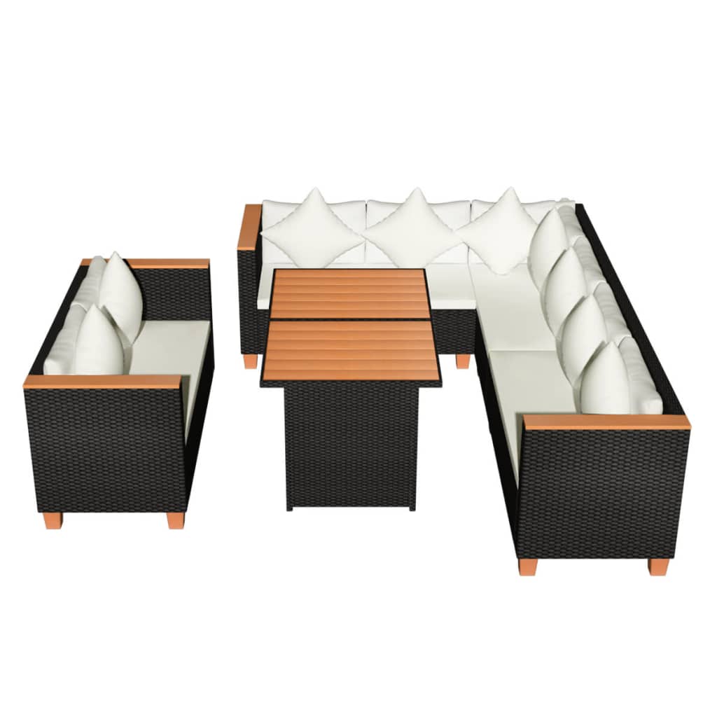 5-tlg. Garten-Lounge-Set mit Kissen Poly Rattan Schwarz