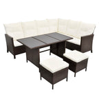 4-tlg. Garten-Lounge-Set mit Auflagen Poly Rattan Braun