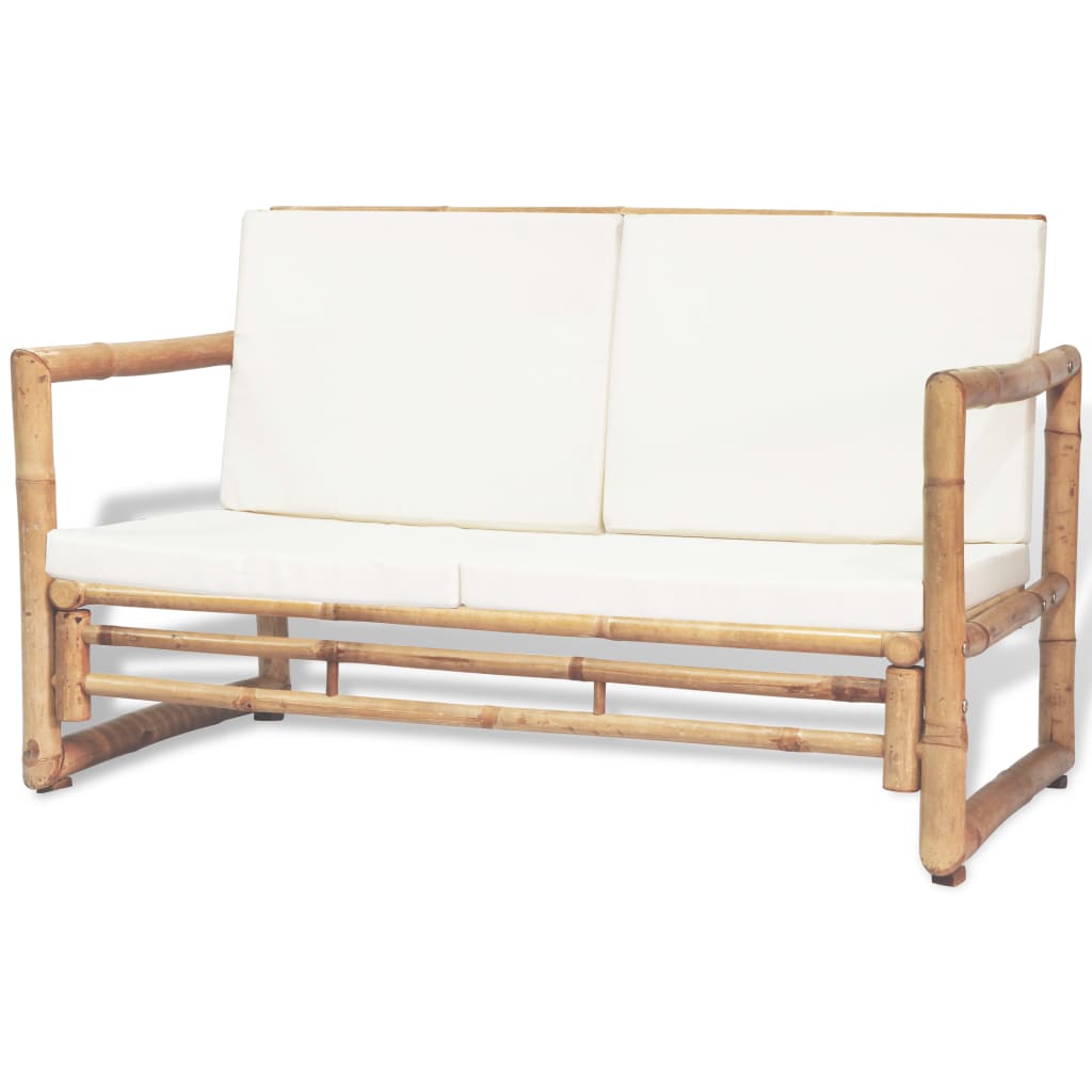 4-tlg. Garten-Lounge-Set mit Auflagen Bambus