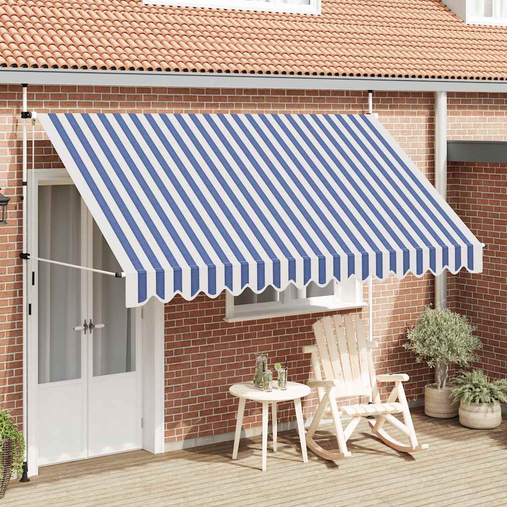 Einziehbare Markise Handbetrieben 350 cm Blau/Weiß Gestreift