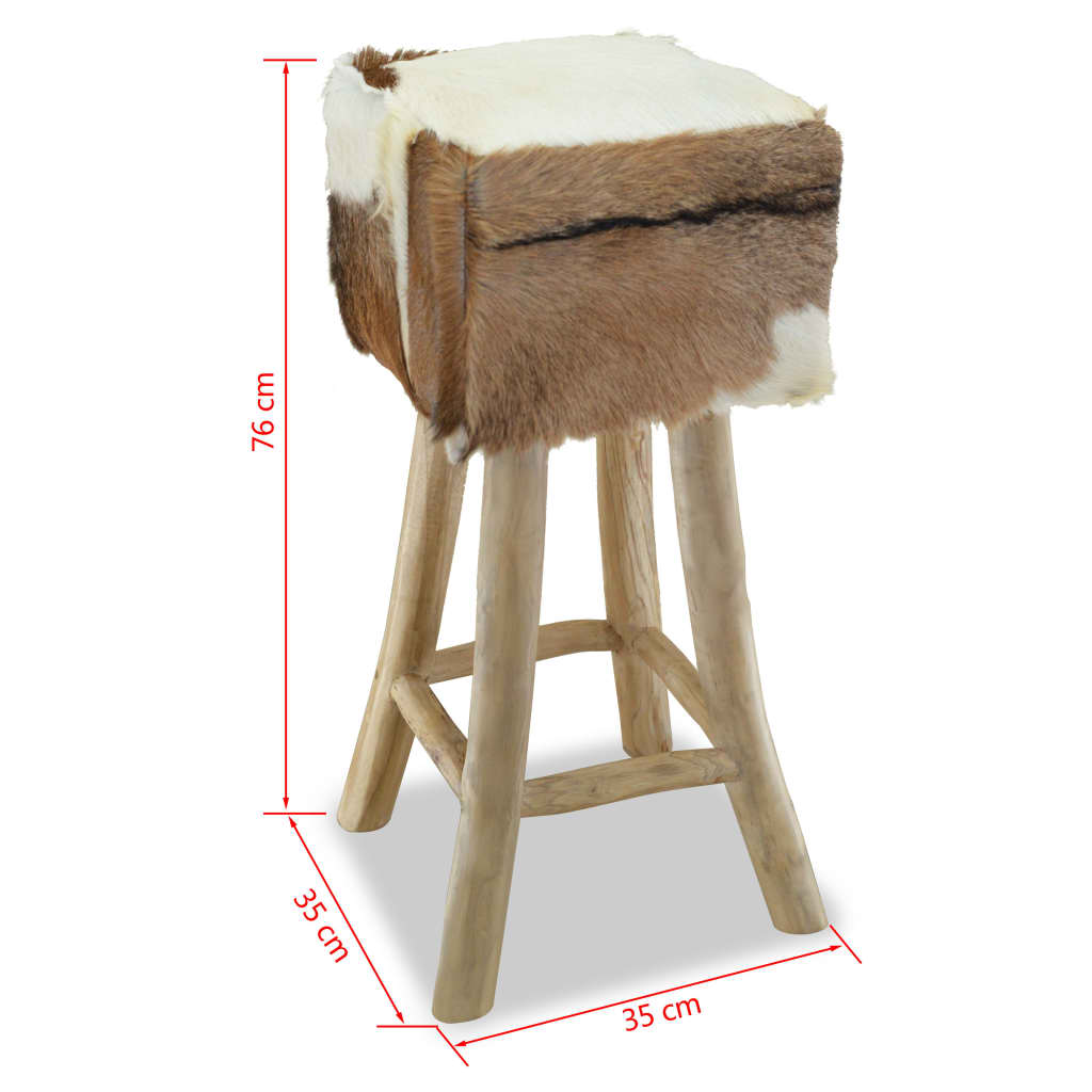 Barhocker Ziegenleder und Massivholz Teak