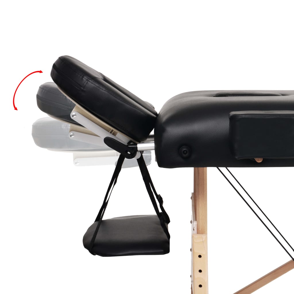 Massageliege 3-Zonen mit Hocker Klappbar 10 cm Sitz Schwarz
