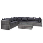 8-tlg. Garten-Lounge-Set mit Auflagen Poly Rattan Grau