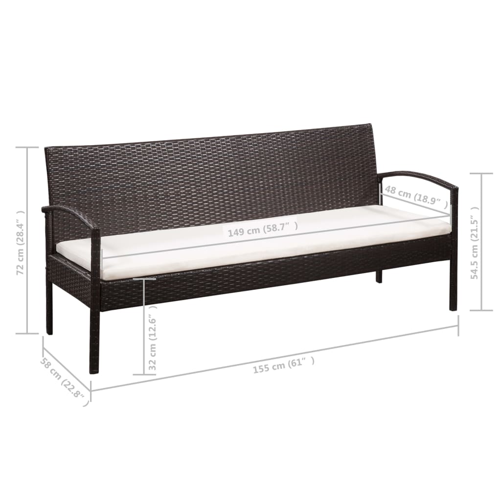 5-tlg. Garten-Lounge-Set mit Auflagen Poly Rattan Schwarz