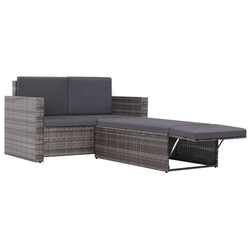 2-tlg. Garten-Lounge-Set mit Auflagen Poly Rattan Grau