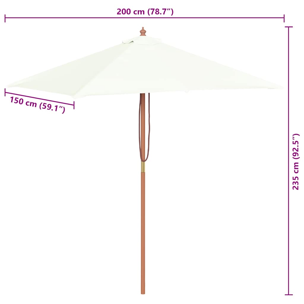 Sonnenschirm mit Holz-Mast 150x200 cm Sandweiß