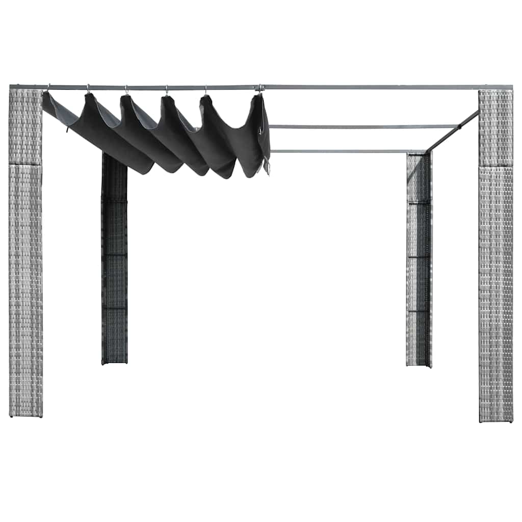 Pavillon mit Dach Poly Rattan 300x300x220 cm Grau und Anthrazit