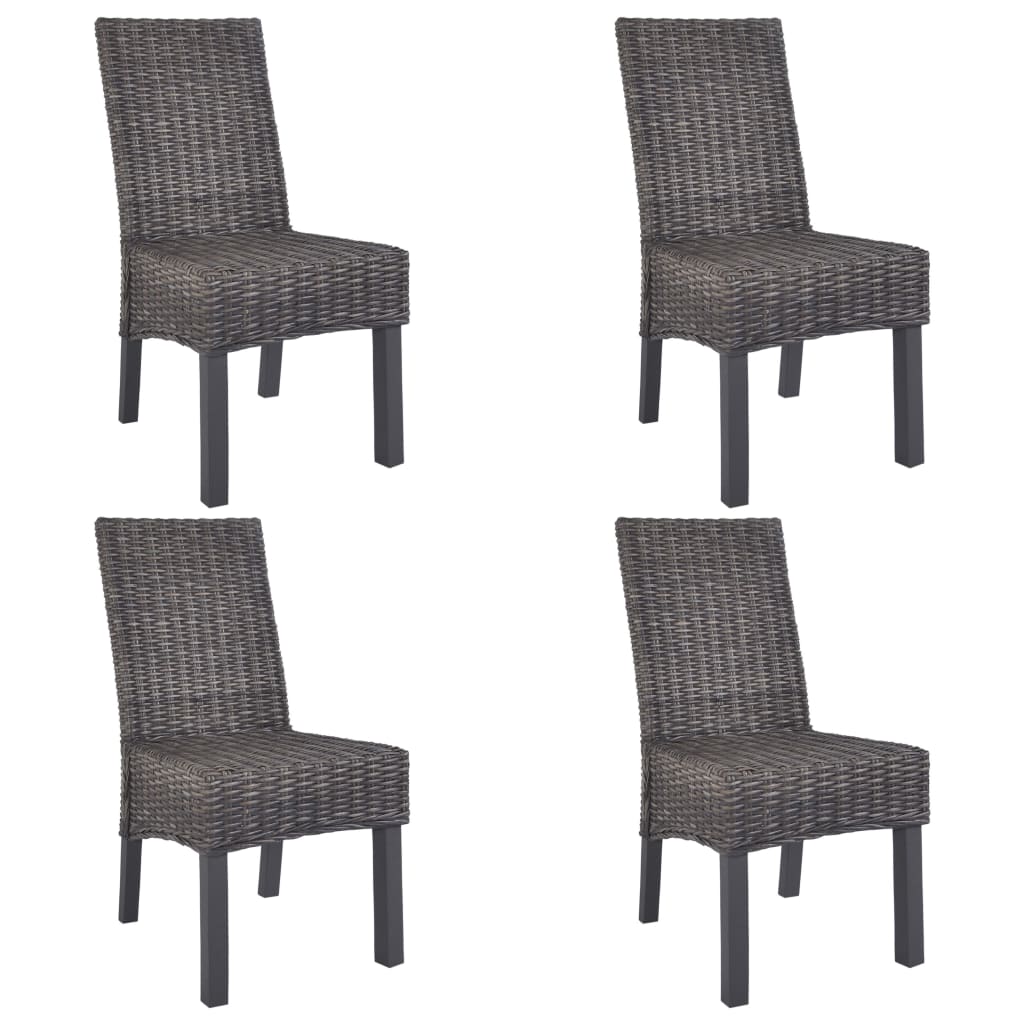 Esszimmerstühle 4 Stk. Braun Kubu Rattan und Mangoholz