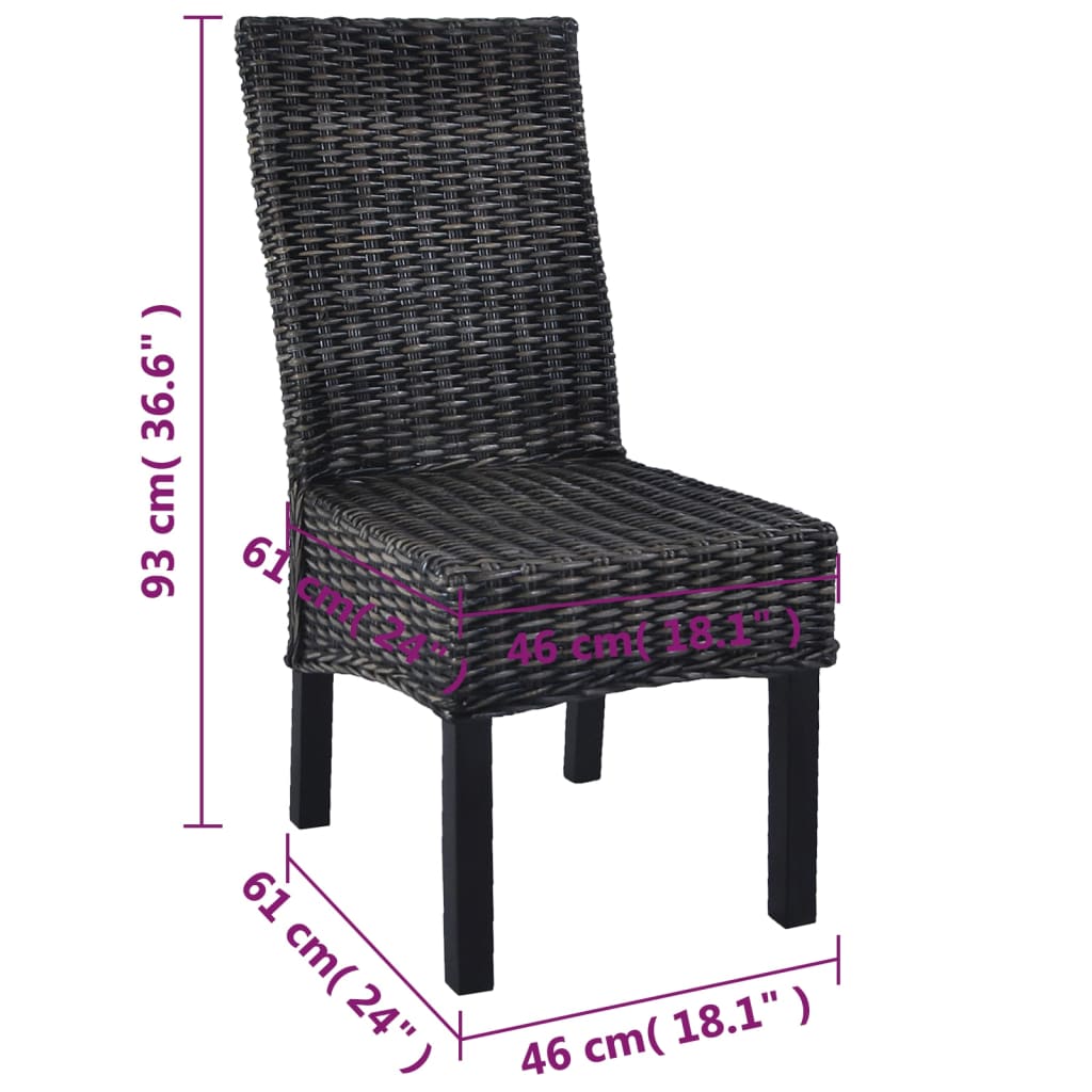 Esszimmerstühle 6 Stk. Schwarz Kubu Rattan und Mangoholz