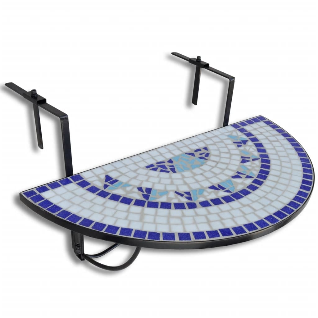 Balkonhängetisch Mosaik Blau und Weiß