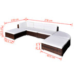 6-tlg. Garten-Lounge-Set mit Auflagen Poly Rattan Braun