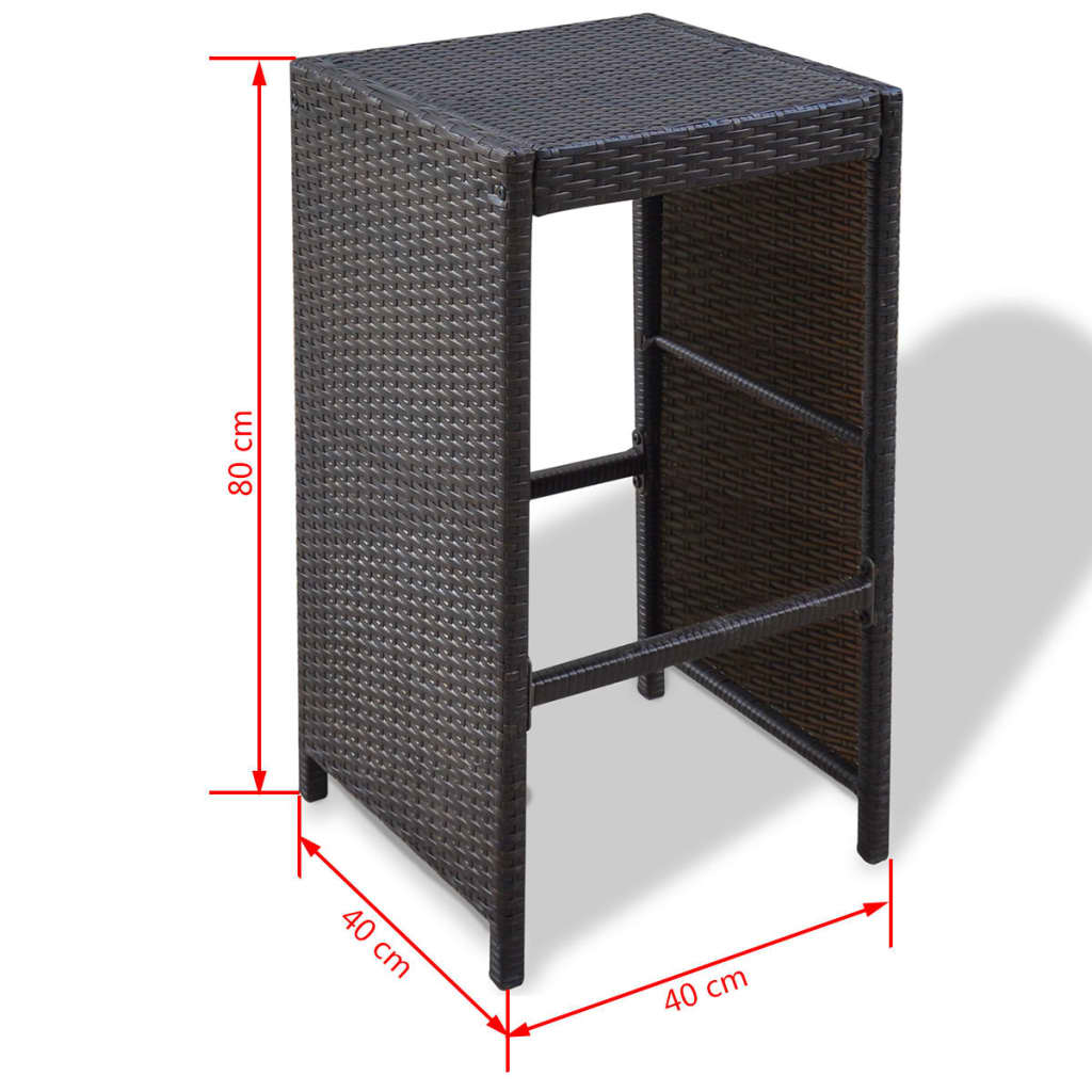 7-tlg. Gartenbar-Set mit Auflagen Poly Rattan Braun