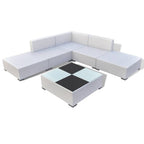 6-tlg. Garten-Lounge-Set mit Auflagen Poly Rattan Weiß