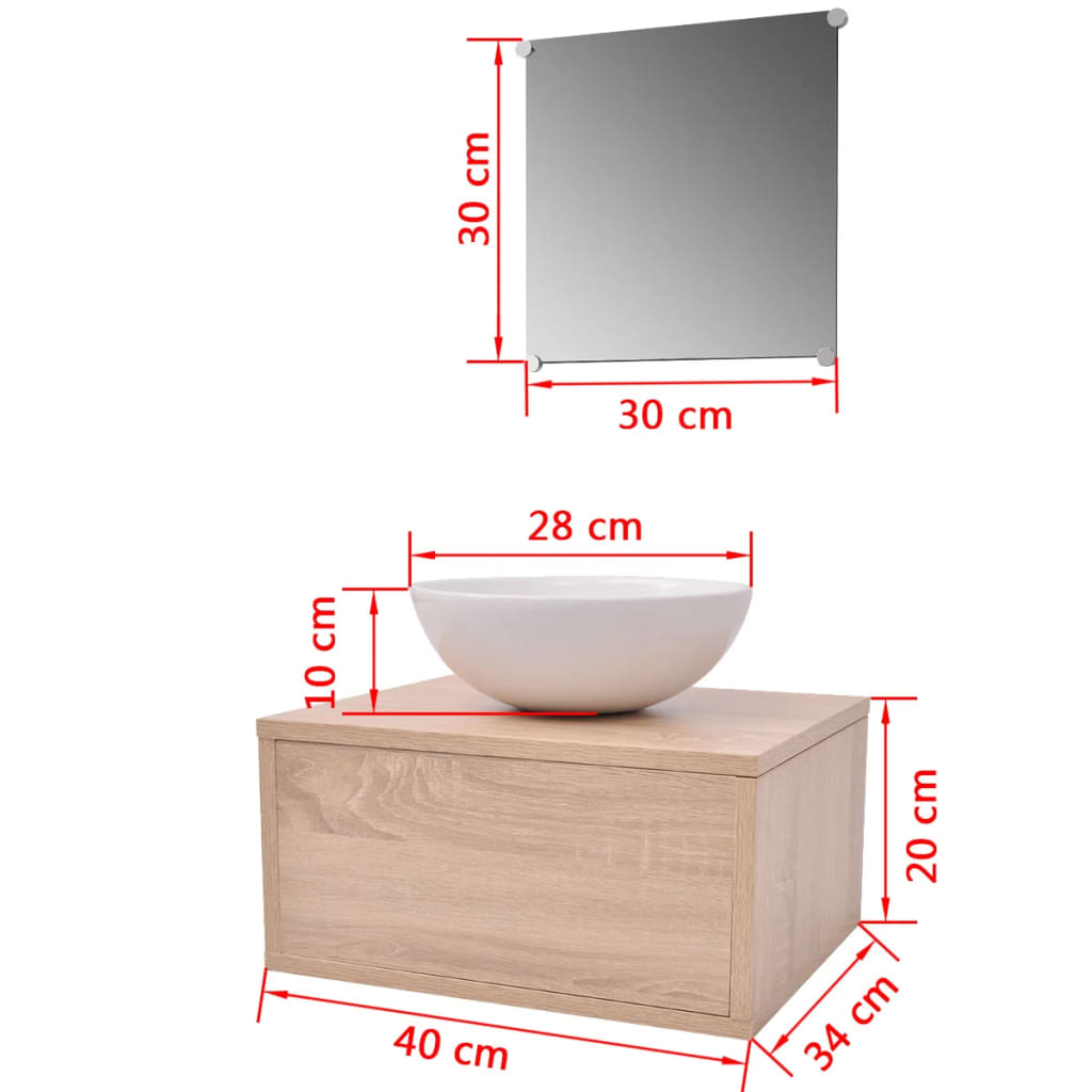 3-tlg. Badmöbel und Waschbecken Set Beige