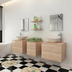 7-tlg. Badmöbel und Waschbecken Set Beige