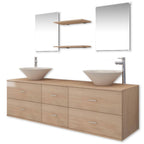 9-tlg. Badmöbel-Set mit Waschbecken und Wasserhahn Beige