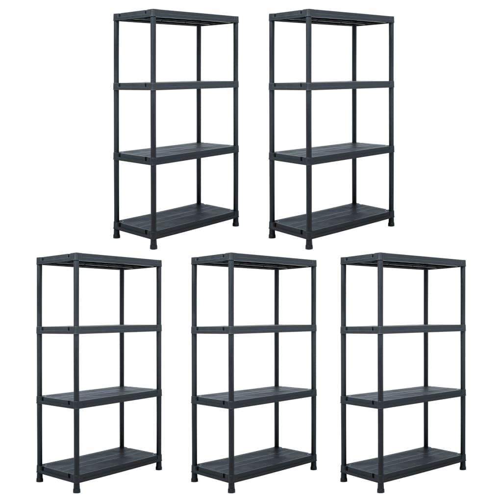 Lagerregale 5 Stk. Schwarz 60 x 30 x 138 cm Kunststoff