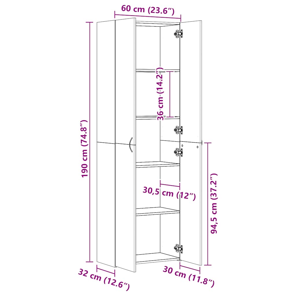 Büroschrank Betongrau 60x32x190 cm Holzwerkstoff