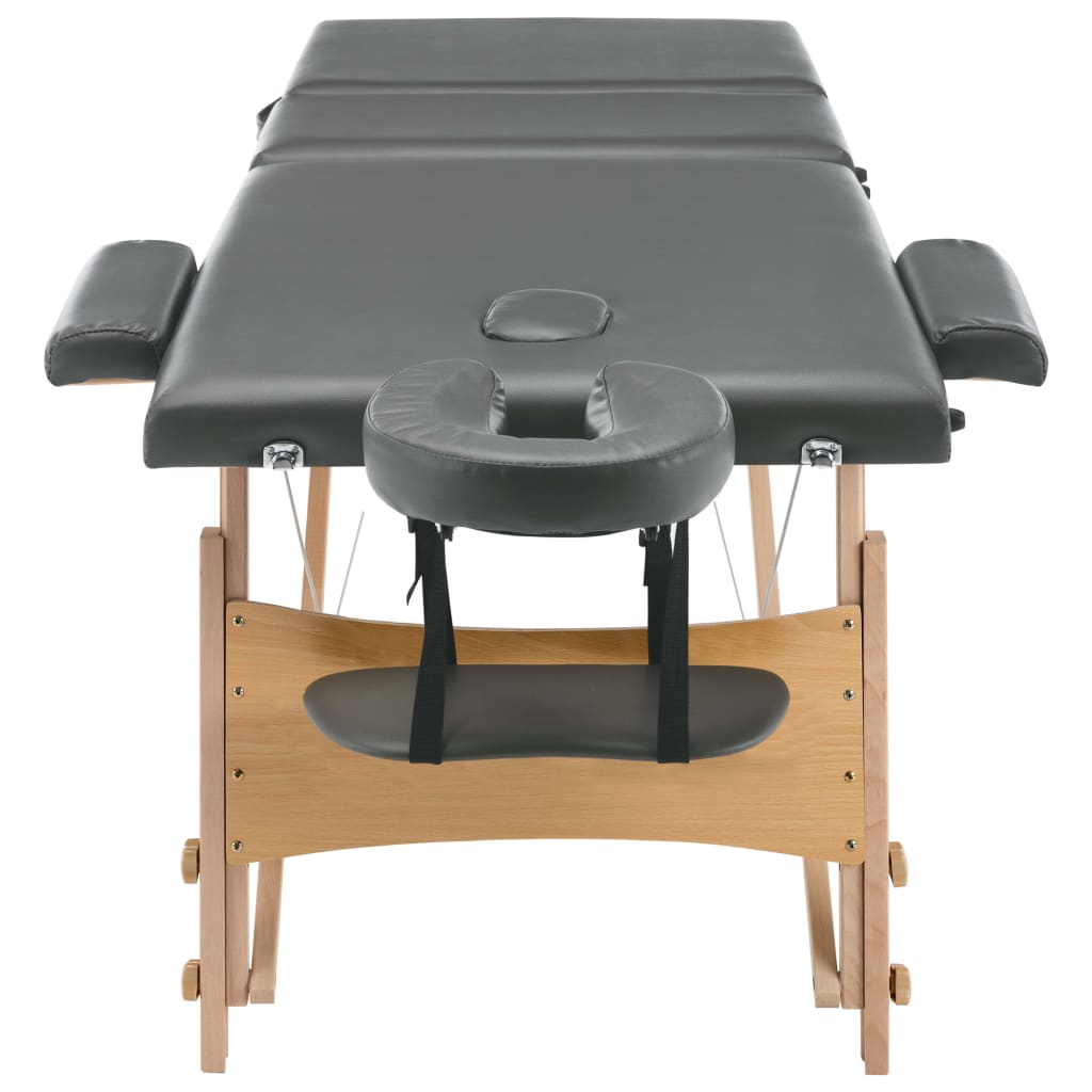 Massageliege 3-Zonen Holzgestell Anthrazit 186x68 cm