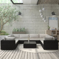 9-tlg. Garten-Lounge-Set mit Auflagen Poly Rattan Schwarz