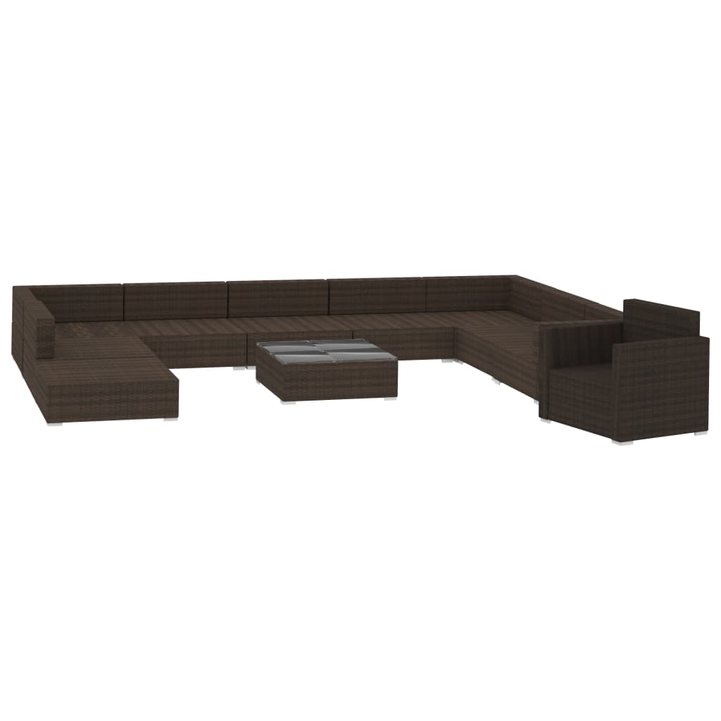 11-tlg. Garten-Lounge-Set mit Auflagen Poly Rattan