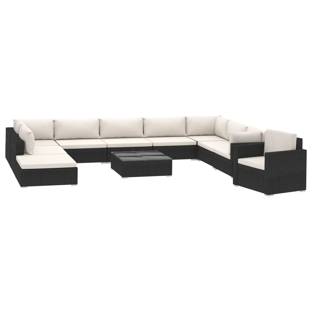 11-tlg. Garten-Lounge-Set mit Auflagen Poly Rattan