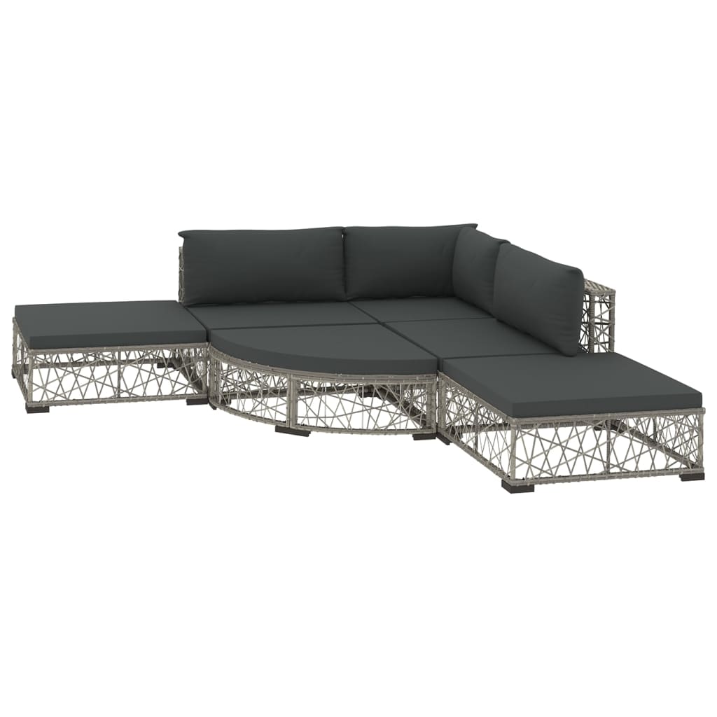 6-tlg. Garten-Lounge-Set mit Kissen Poly Rattan Grau
