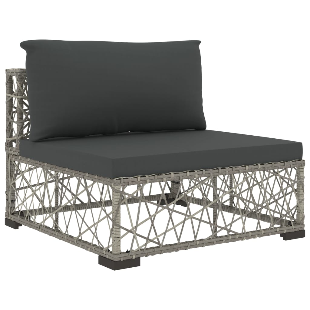 6-tlg. Garten-Lounge-Set mit Kissen Poly Rattan Grau