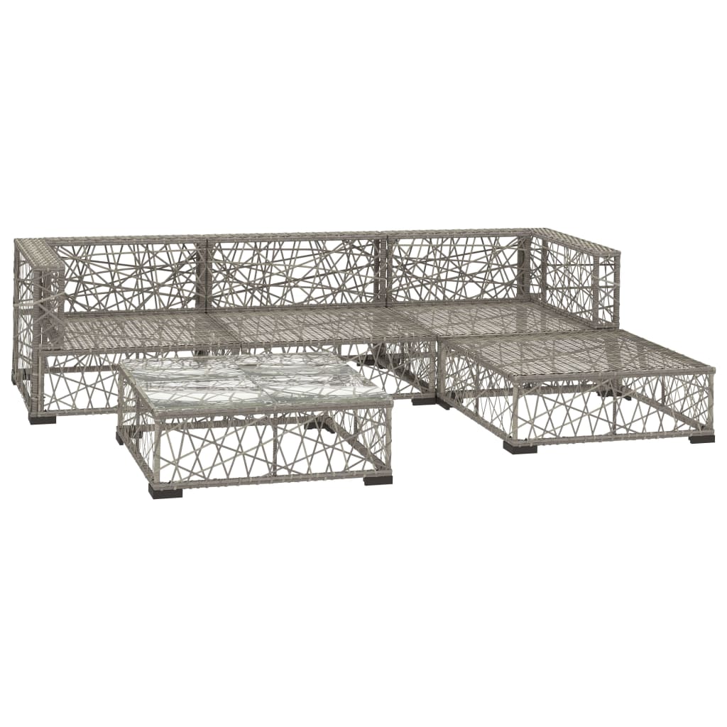 5-tlg. Garten-Lounge-Set mit Kissen Poly Rattan Grau