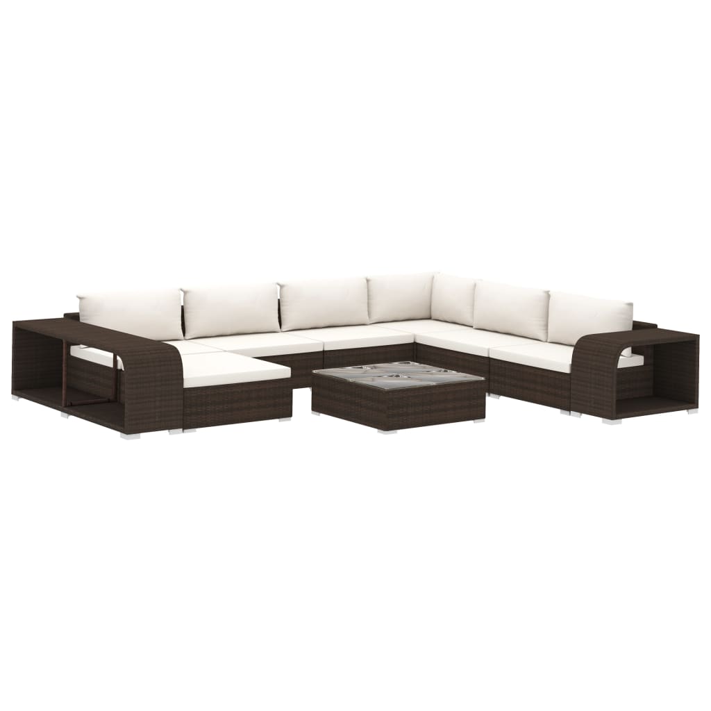 10-tlg. Garten-Lounge-Set mit Auflagen Poly Rattan