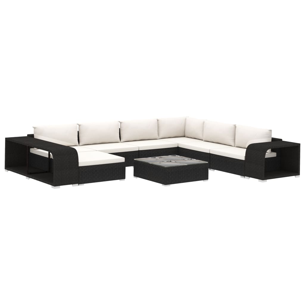 10-tlg. Garten-Lounge-Set mit Auflagen Poly Rattan