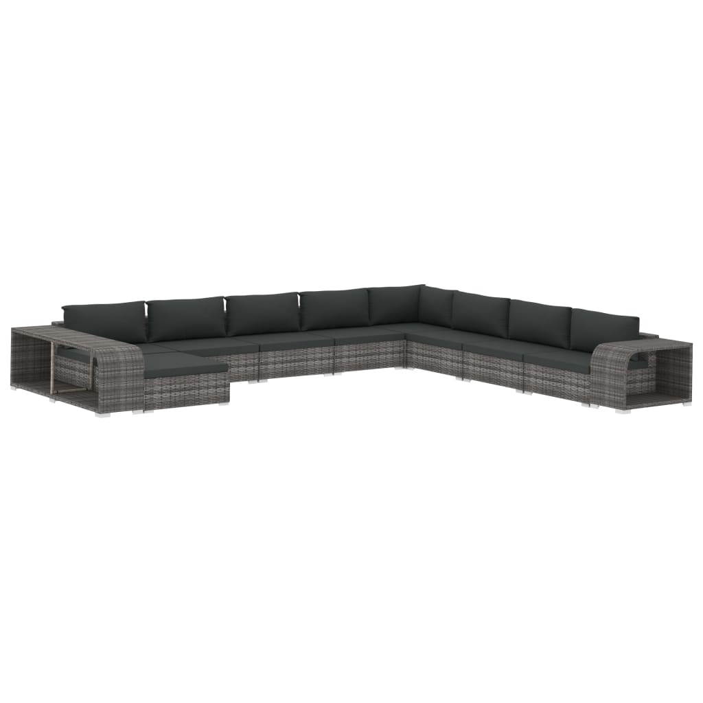 11-tlg. Garten-Lounge-Set mit Auflagen Poly Rattan Grau