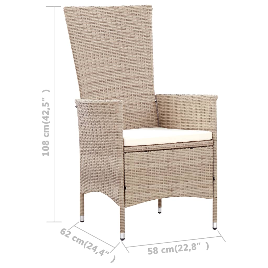 7-tlg. Garten-Essgruppe mit Auflagen Poly Rattan Beige