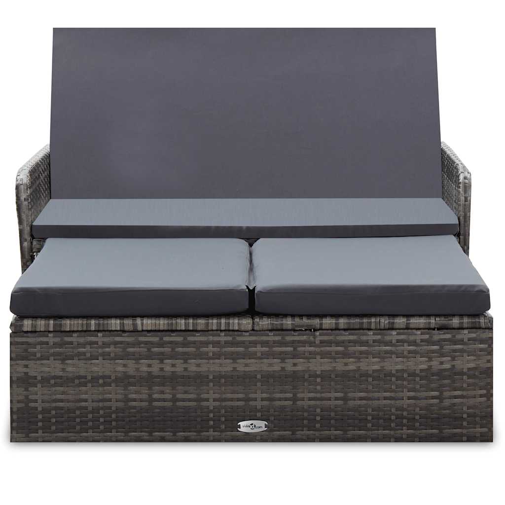 2-tlg. Garten-Lounge-Set mit Auflagen Poly Rattan Grau