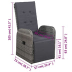 3-tlg. Bistro-Set mit Auflagen Poly Rattan Grau