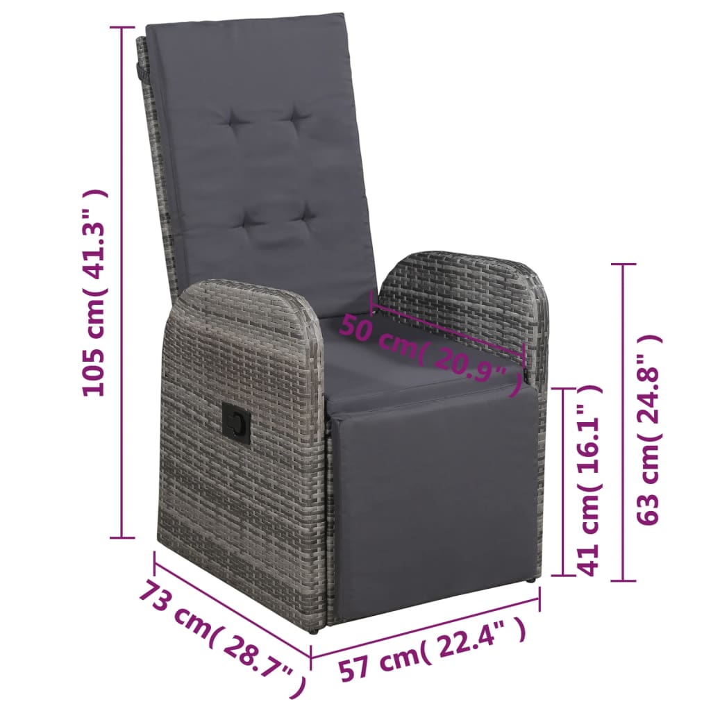3-tlg. Bistro-Set mit Auflagen Poly Rattan Grau