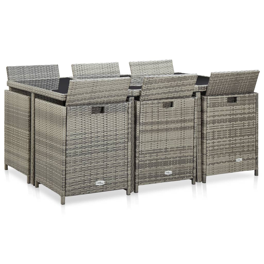 11-tlg. Garten-Essgruppe mit Auflagen Poly Rattan Grau