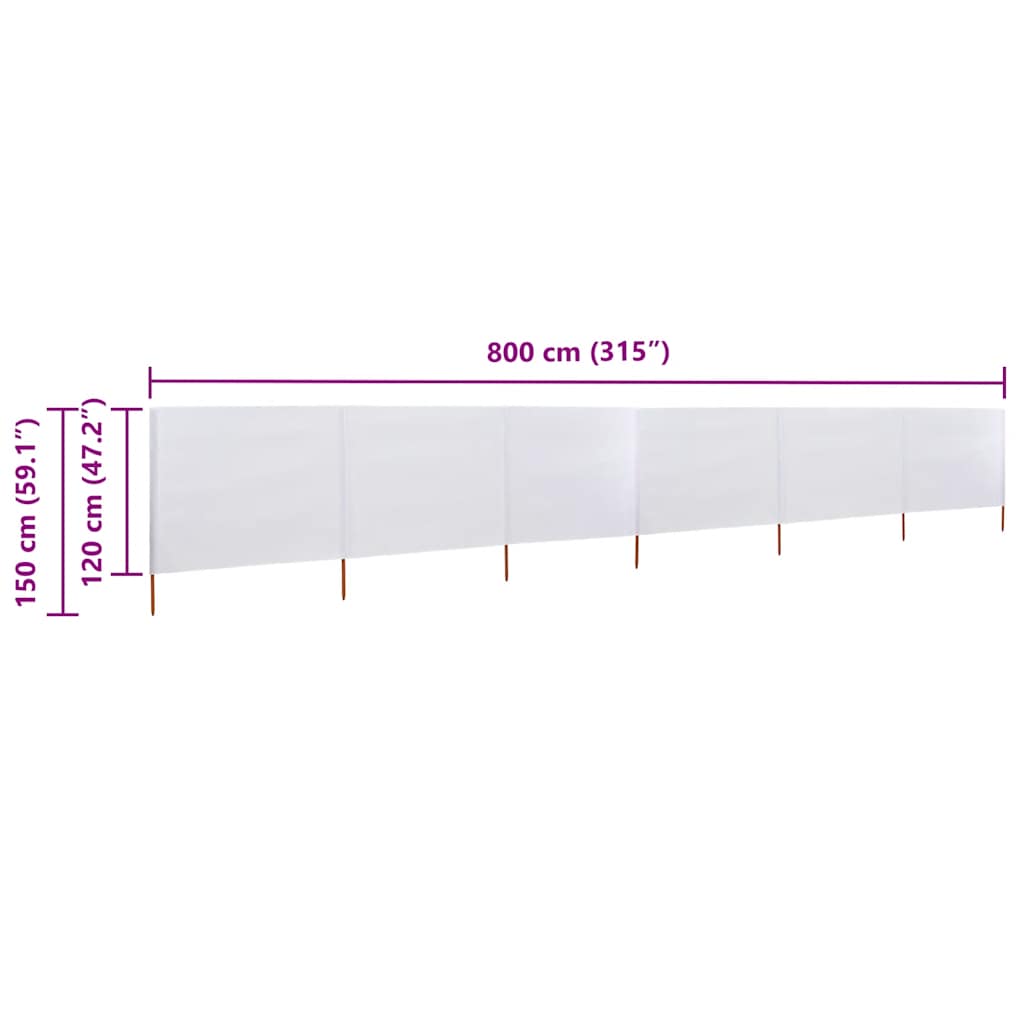 6-teiliges Windschutzgewebe 800 x 120 cm Sandweiß