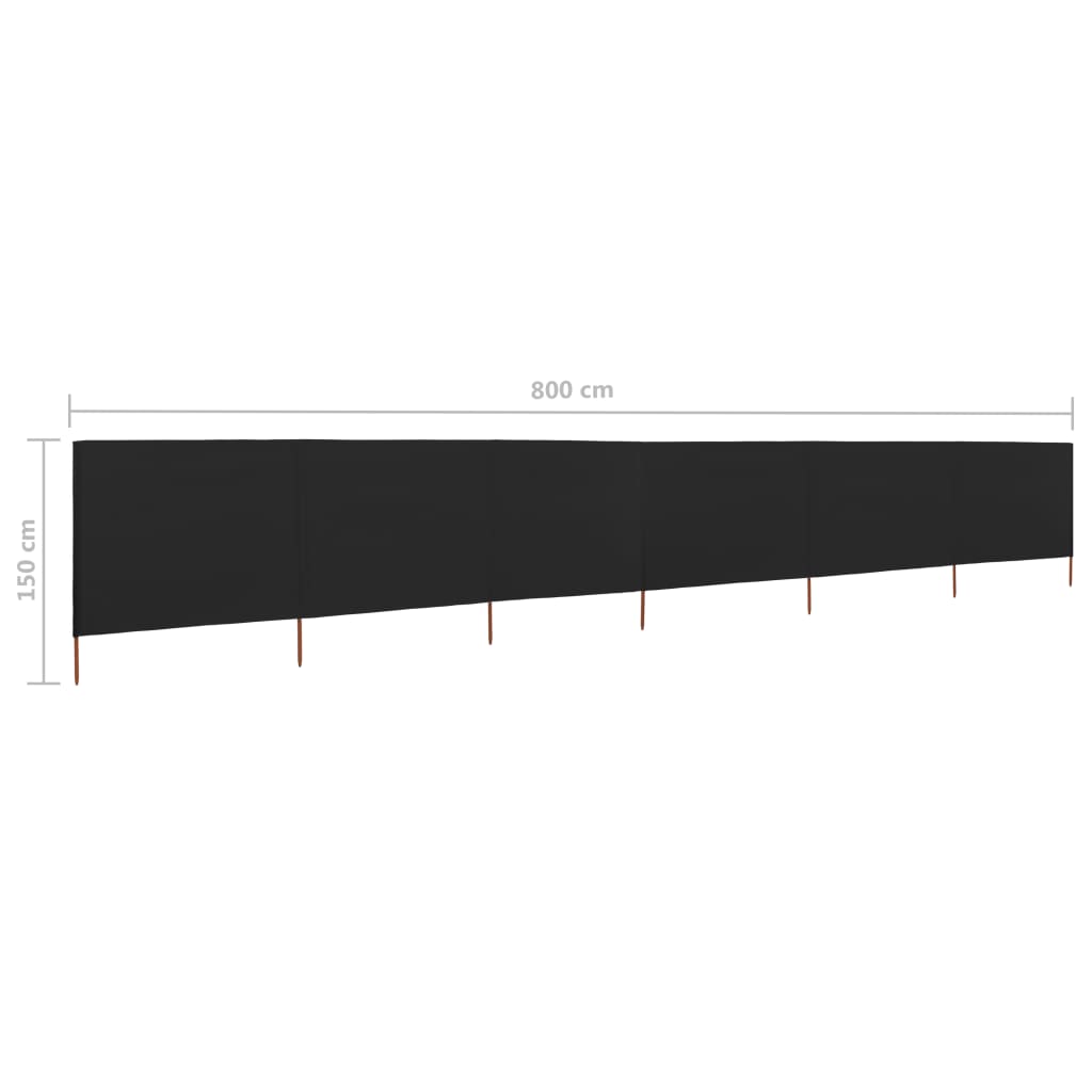 6-teiliges Windschutzgewebe 800 x 120 cm Schwarz