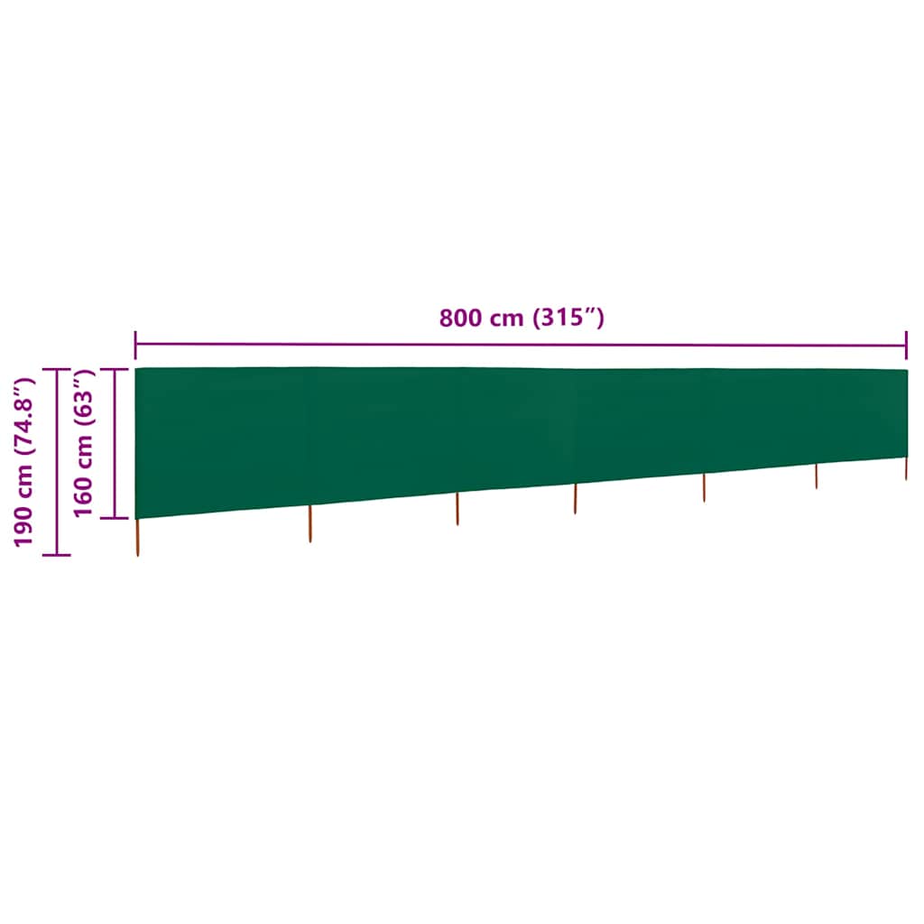 6-teiliges Windschutzgewebe 800 x 160 cm Grün